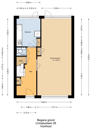 Floorplan - Linnaeuslaan 28, 2215 PB Voorhout